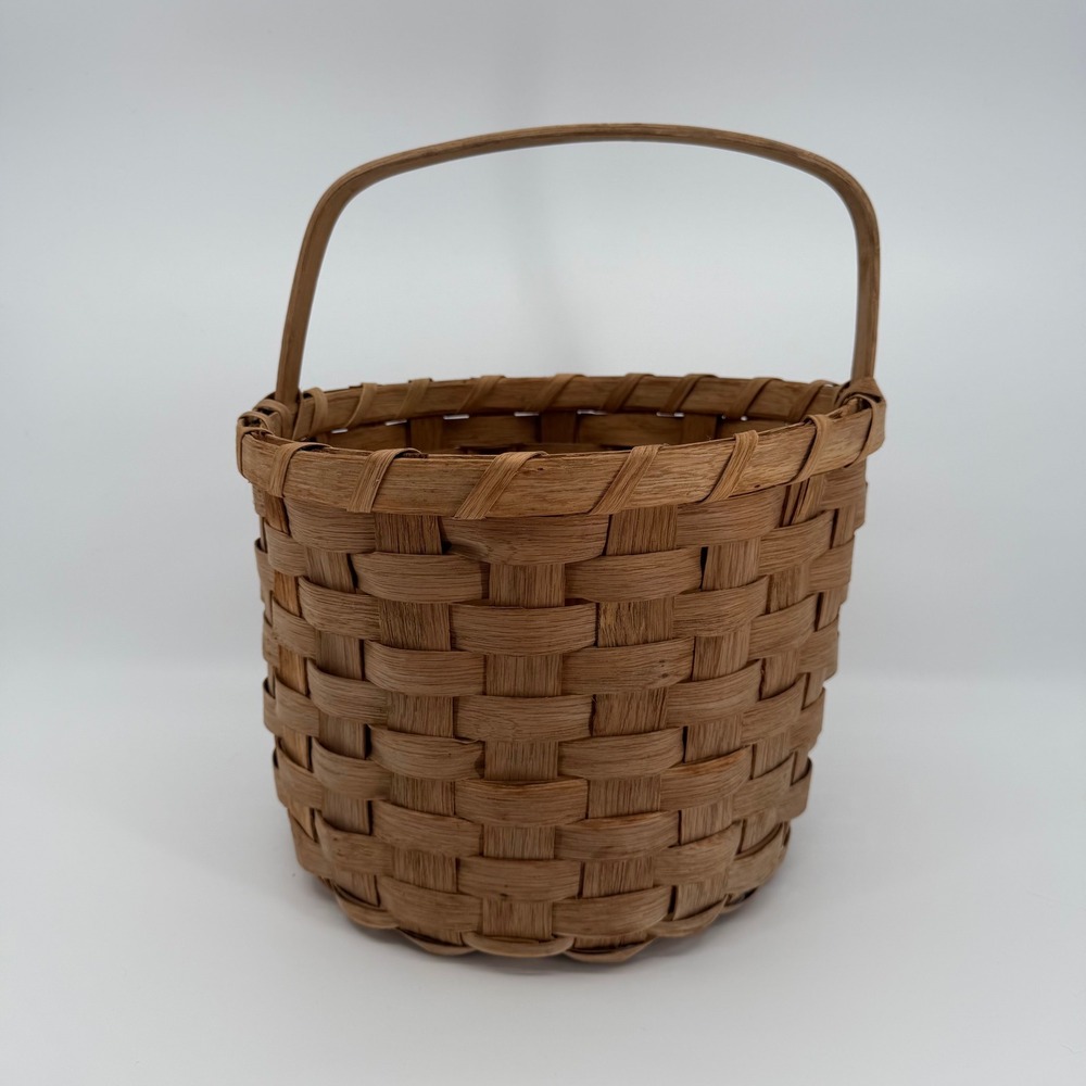 Vintage Handwoven Basket With Handle Rustic Farmhouse Cottage Decor Americana